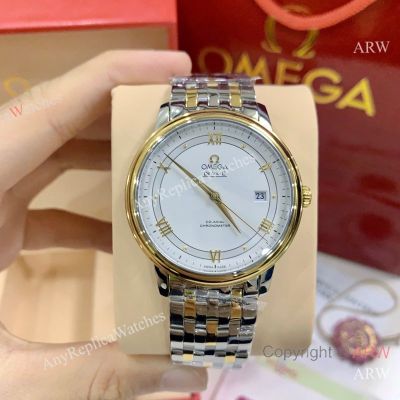 High Quality Replica OMEGA De Ville Two-Tone Stainless Steel Strap White Face Dial Gold Case Watch 39.5mm